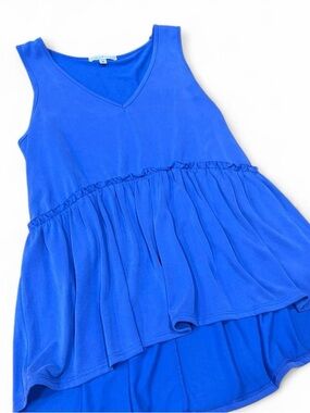 Moa Moa Royal Blue Ruffled V-Neck Tank Top
